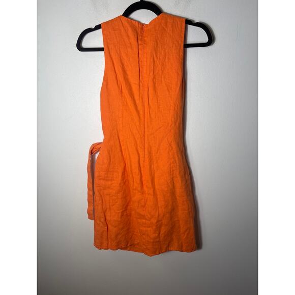 MNG Orange Linen Wrap Skirt Mini Dress Sz 4 - Picture 2 of 2